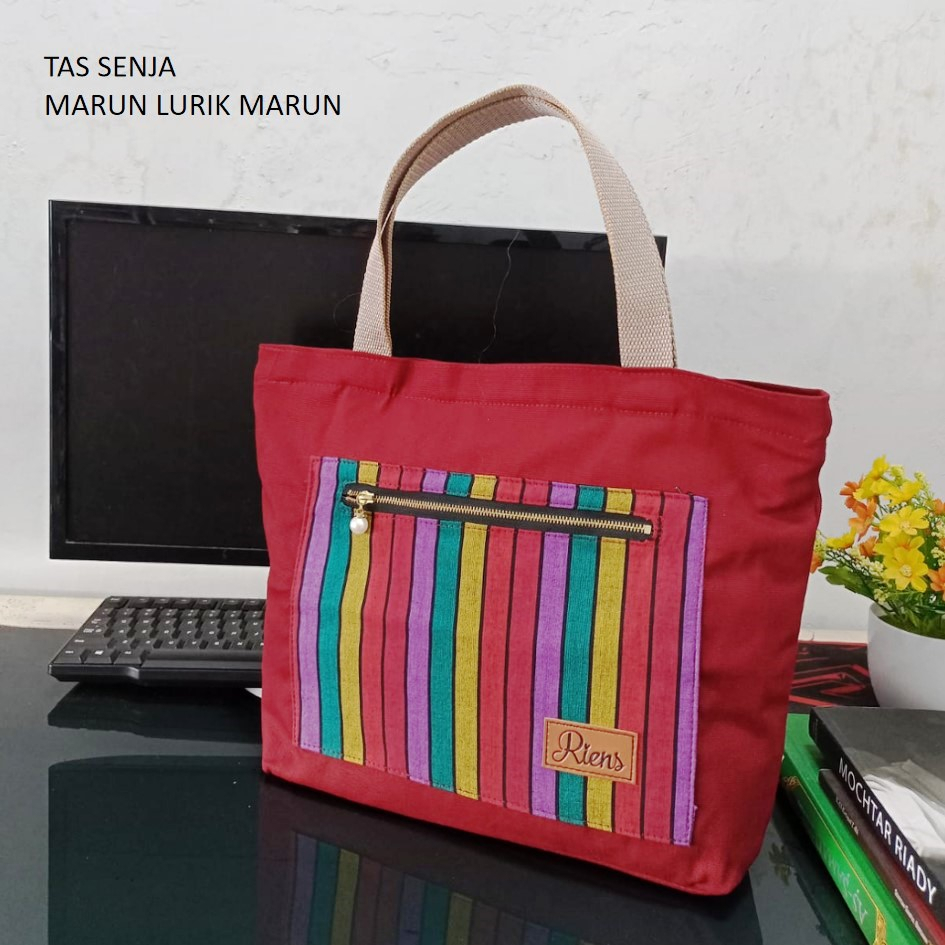 TAS KANVAS SENJA. TAS KANVAS EKSKLUSIF. TAS KANVAS PREMIUM KOMBINASI LURIK BY RIENS COLLECTIONS