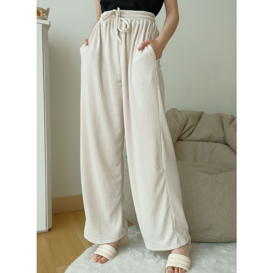 Hyori Knit Pants - Rib Pants - Celana Panjang Rajut Wanita - Celana Anti Kusut  - Celana Korea Wanita - Celana Casual - Petite Friendly