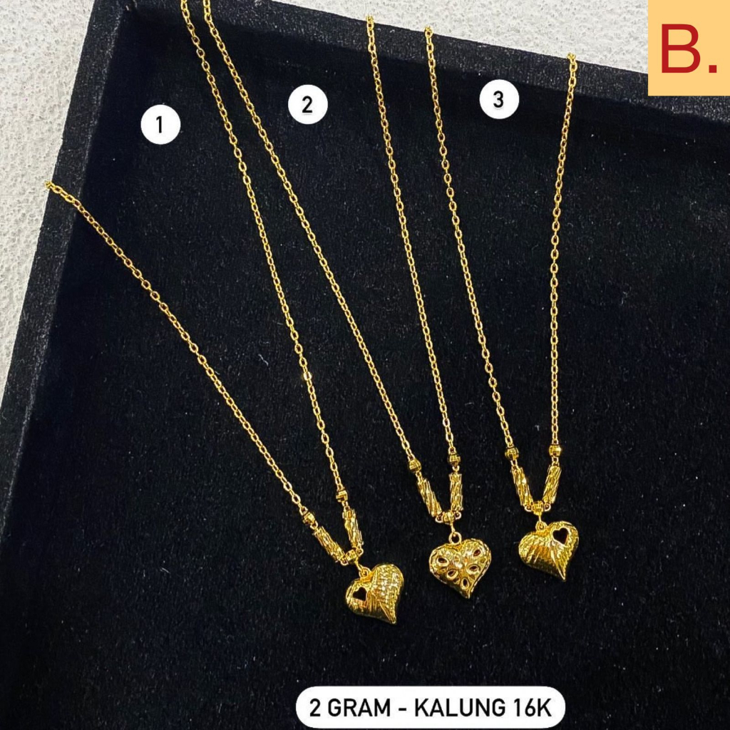 Kalung set anak dan dewasa emas asli kadar 70 16k V love rumbai clover tanpa permata rantai variasi liontin 2 gram