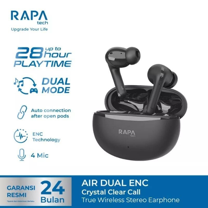 ORIGINAL RAPAtech TWS SUPER BASS HEADSET BLUETOOTH TW2021 TRUE WIRELESS EARPHONE SMART TOUCH