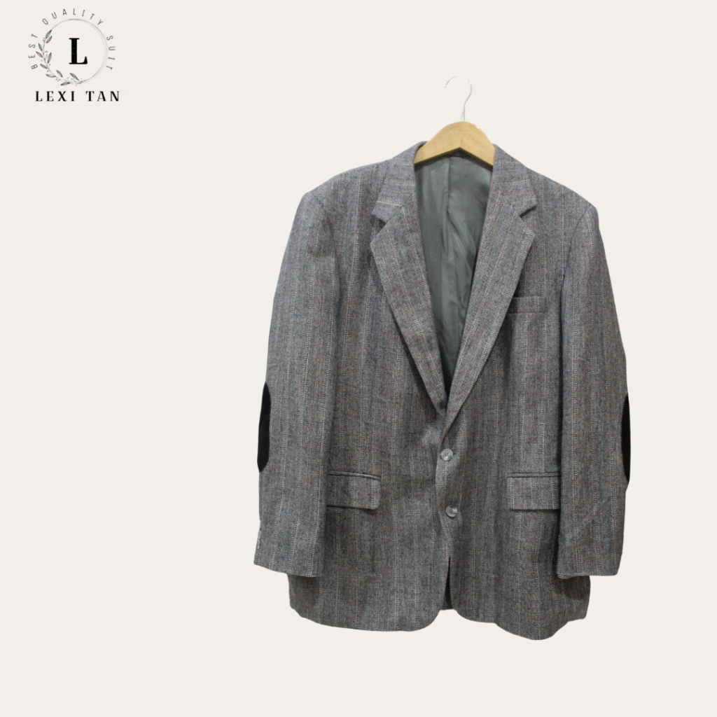 Jas / Blazer pria Wool Tweed Abu Elbow