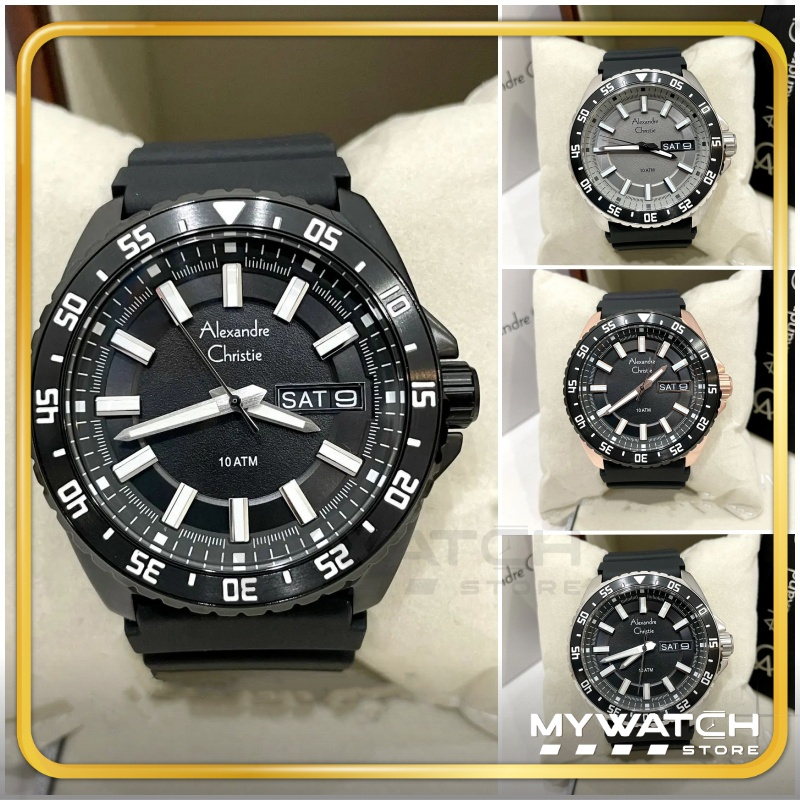Jam AC Pria 6541 ME Jam Tangan Alexandre Christie Cowok AC6541 Rubber Tahan Air Diver