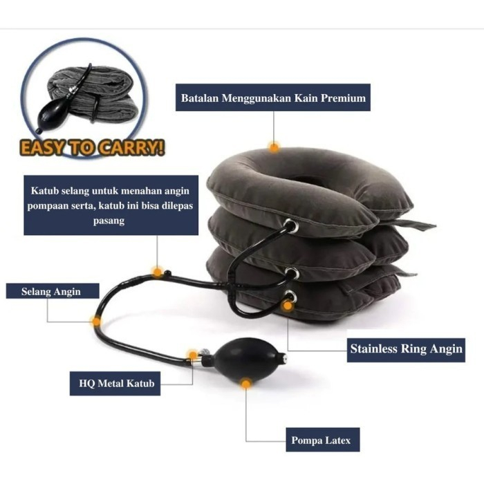 Bantal Leher pompa 3 Lapis Penegak Leher Air cervical traction Inflatable Air neck Massage Pillow pump Neck support Bantal Pompa Leher  - bantal jalan jalan sandaran restpillow travel