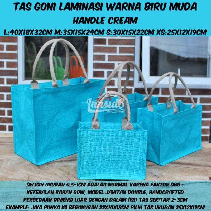 Tas Goni Laminasi Warna BIRU MUDA Handle Cream