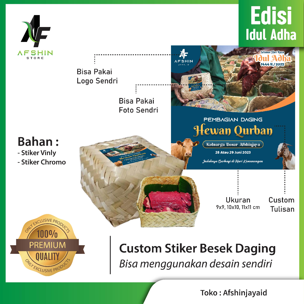

Custom Stiker Label Tempat kotak Pembagian Daging Hewan Qurban Besek