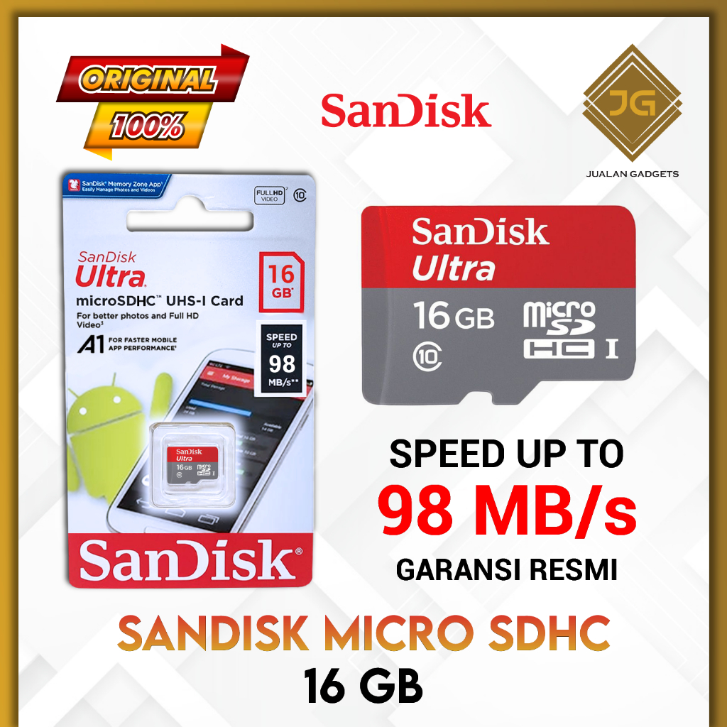 SanDisk 16GB A1 Ultra MicroSDHC Speed Up To 98MB/s Class 10