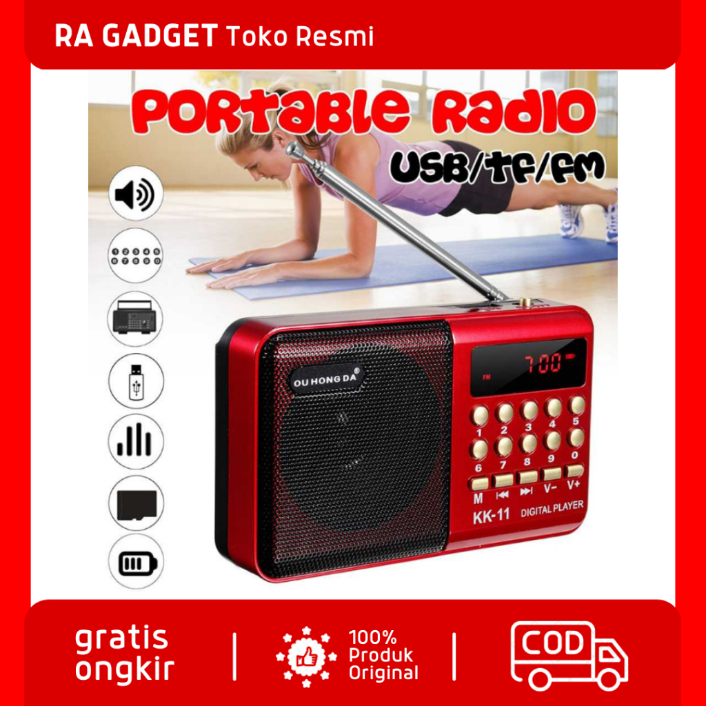 DA W405 Portable FM Radio Player TF Card / Radio Am Fm Portable Charge Murah Suara Jernih Speaker BT