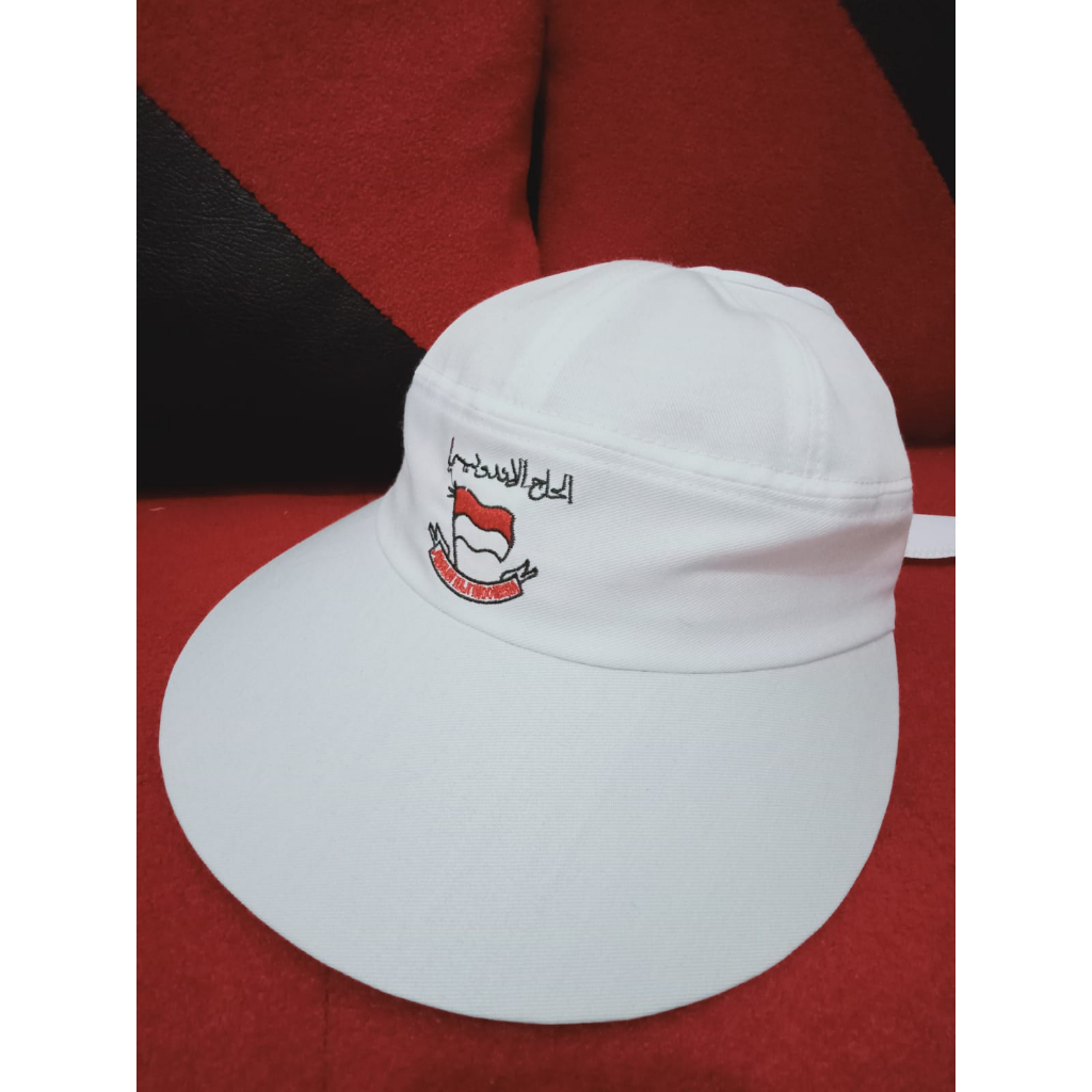 Topi HAJI &amp; UMRAH Sablon Haji Umrah Indonesia Topi Haji Muslimah Topi Putih Perlengkapan Haji dan Umroh.