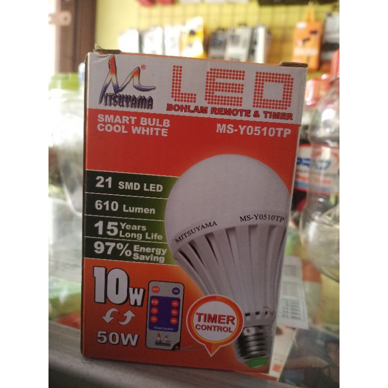 Lampu Timer 10 Watt Mitsuyama Remote Cahaya Putih Hemat Listrik