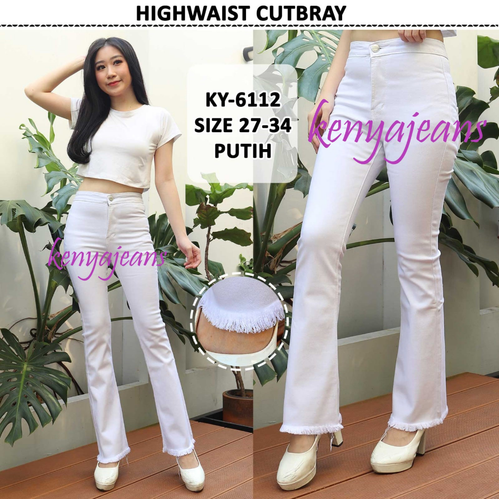 7C-G CELANA JEANS PREMIUM HIGHWAIST CUTBRAY PUTIH /HIGHWAIST BOOT CUT/ STREACHT /27 - 34