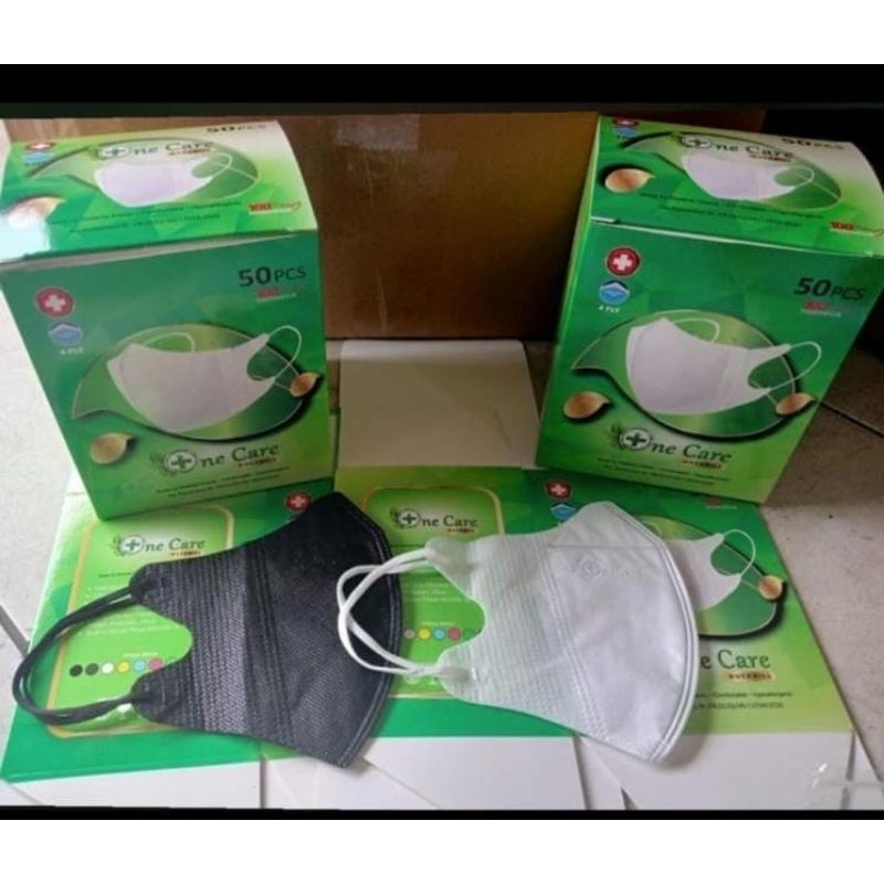 MASKER DUCKBILL DAN EARLOOP  ONE CARE EMBOS 4PLY ISI 50 PERPACK/BOX