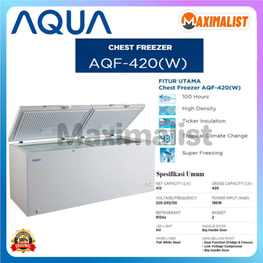 CHEST FREEZER AQUA AQF-420W AQF-500W / AQF420 W AQF500 W Aqua Freezer Box / Chest Freezer Box Pembek