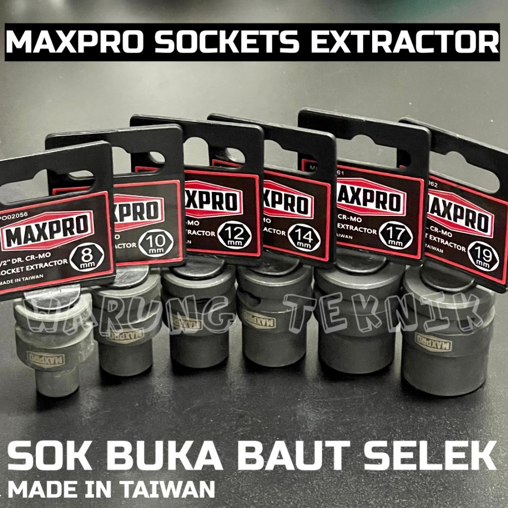 MAXPRO 1/2&quot; DR SOCKET TWIST EXTRACTOR - KUNCI SOK PELEPAS BAUT RUSAK SELEK BAHAN CR-MO 8 10 12 14 17 19 MM