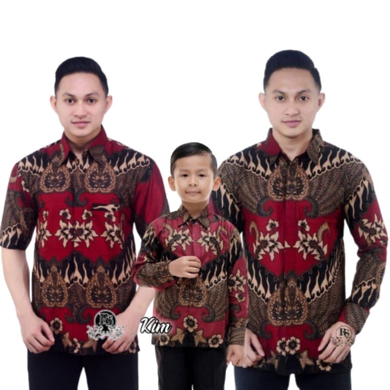 kemeja hem batik pria lengan panjang m l xl xxl pekalongan motif garuda merah