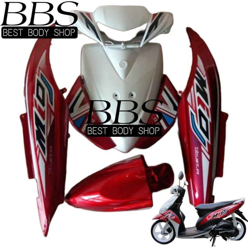 Full Cover Body Halus Yamaha Mio J | Full Set Bodi Halus Mio J Warna Putih Merah