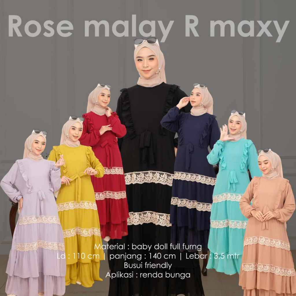 Gamis dress ROSE MALAY renda bunga umpak busui kekinian kondangan pesta ootd