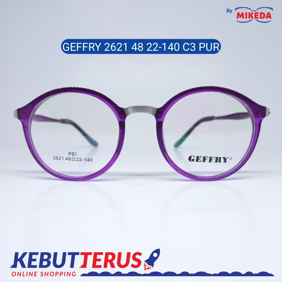 FRAME KACAMATA GEFFRY 2621 C3 PUR + LENSA ( MINUS / CYLINDER )
