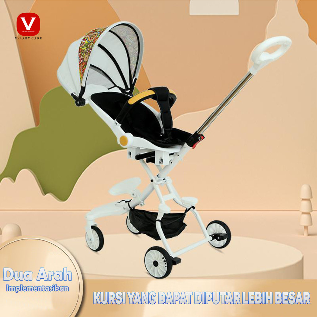 VBABY CARE Kereta Dorong Datar Berbaring Stroller Tampilan Tinggi , Dua Arah, Dapat Dilipat VBABY-32