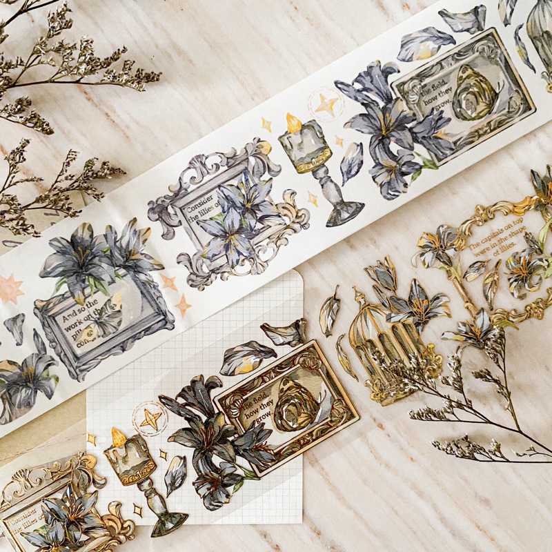 

JUST Black and Gold Lily Washi & PET Tape