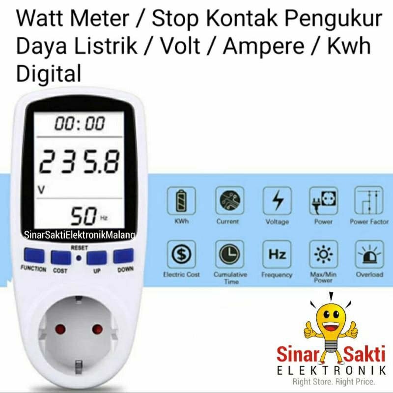 Watt Meter Stop Kontak Pengukur Daya Listrik Wattmeter Volt Ampere Kwh Digital Alat Ukut Biaya Listrik PLN