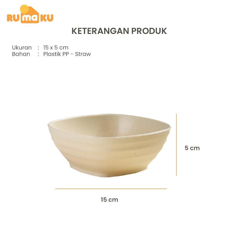 Rumaku Mangkuk Sup Segi Jerami 15 cm Mangkuk Plastik Tebal Wheat Straw Bowl Tahan Panas