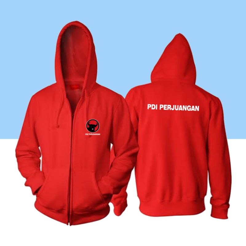 Jaket Hoodie Zipper Logo Partai PDI Perjuangan Free Custom Design