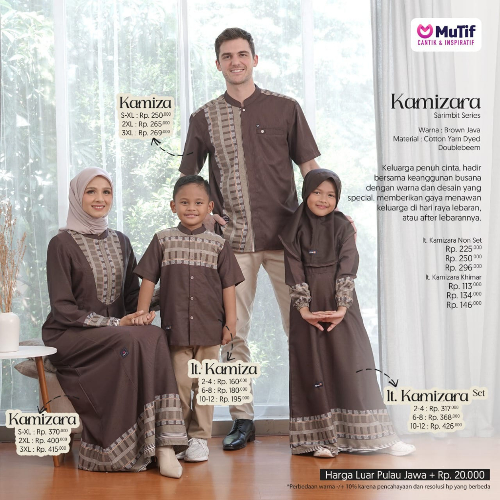 Sarimbit keluarga Kamizara Kamiza Mutif - coklat tua coklat hijau merah rubi maroon polos kombinasi 