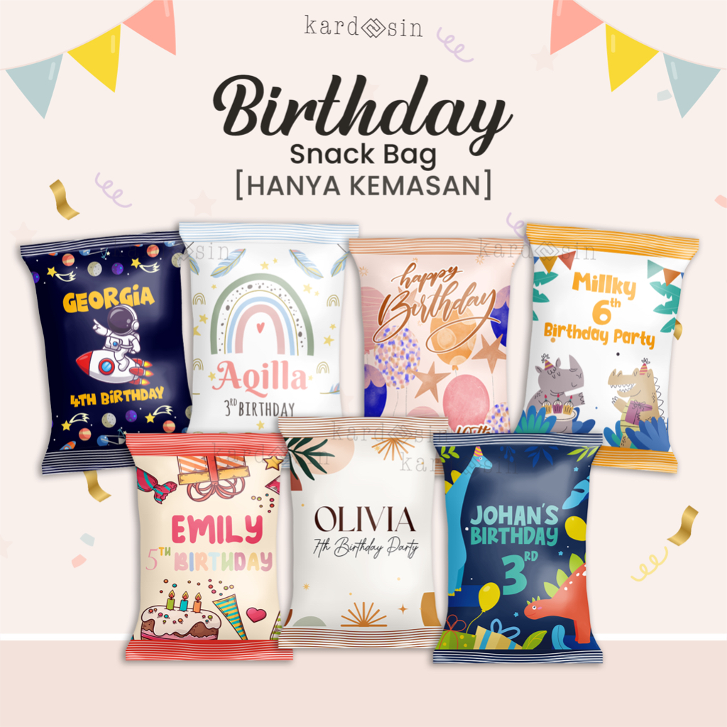 

[HANYA KEMASAN] BIRTHDAY SNACK BAG POUCH ULANG TAHUN TAUN ANAK HADIAH GOODIE BAG MISTERY BAG HAMPERS PARSEL AMPLOP ANGPAO PACKAGING KEMASAN CHIKI MAKANAN COKLAT CHOCOLATE PERMEN CANDY BUNGKUS BINGKISAN KERTAS KOTAK GIFT IDEAS BOX PINTEREST AESTHETIC