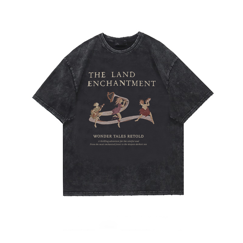 Print Washed T-shirt Kaos Lengan Pendek Oversize Retro Trumpet Girl Korean Style Atasan Wanita