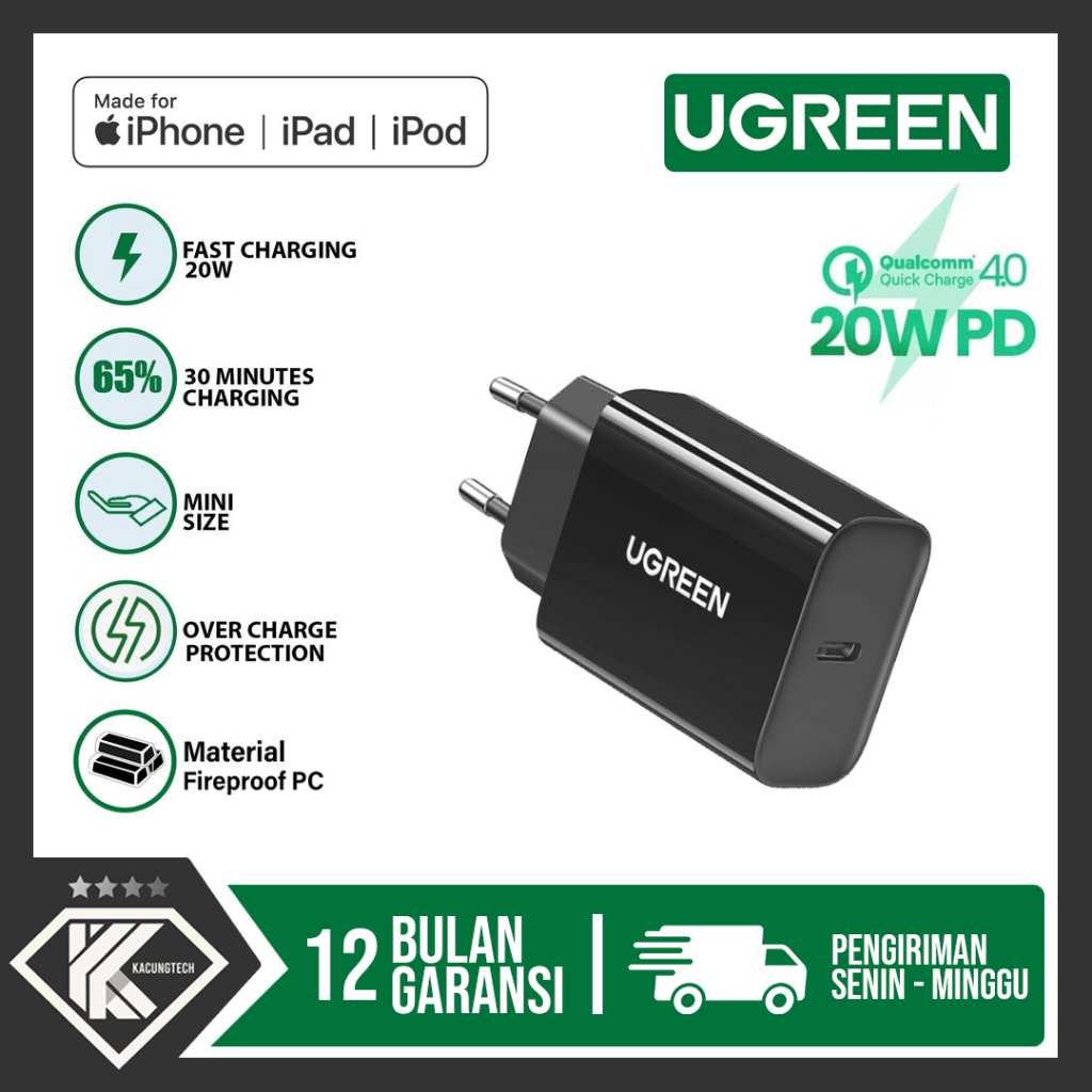 UGREEN Kepala Charger iPhone dan Android Type C MFi Fast Charging 20W