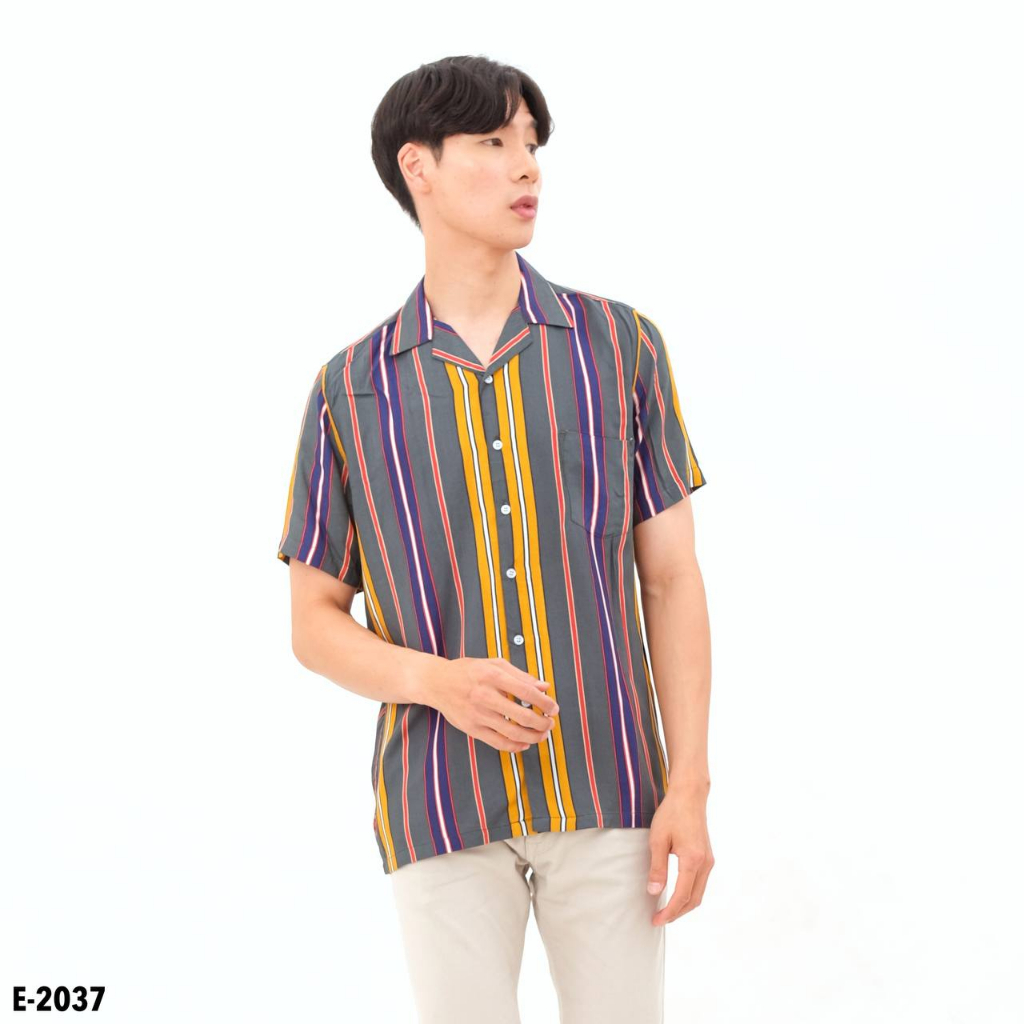 Kemeja Pantai Pria Hawaiian Shirt Katun Rayon Hawaii Lengan Pendek Slim fit Kemeja Surfing Cowok Motif