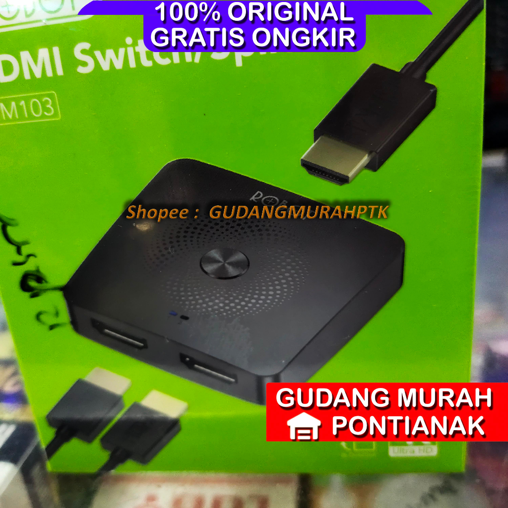 HDMI Selector ROBOT HM103 HDMI Switch and Splitter 2in 1out / 1in 2out Bi-Direction 4k Black Original - Bukan AV SELECTOR aransi 1 Tahun