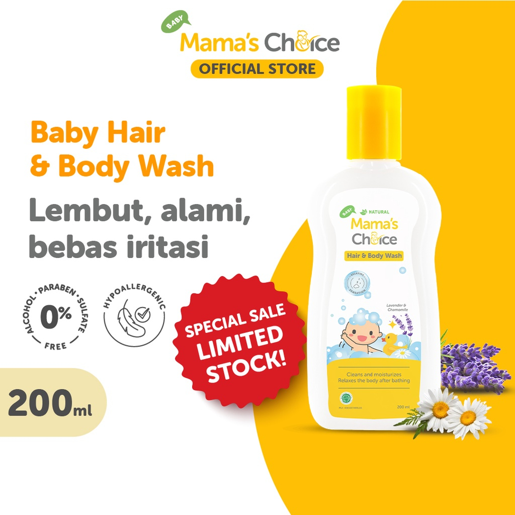 Mama's Choice Baby Hair &amp; Body Wash 200ml / Mama Choice Hair n Body Wash 200 ml / Sabun Shampoo Mandi Anak Bayi Alami