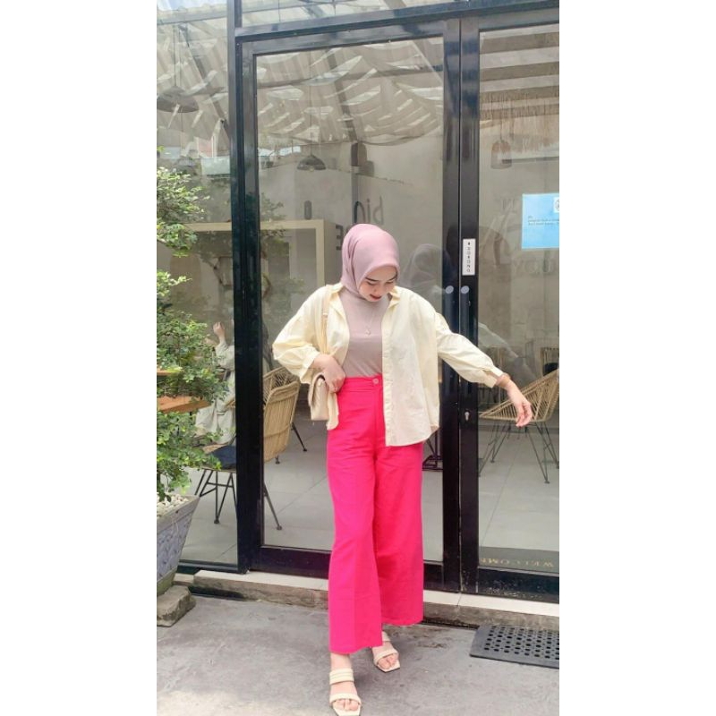 Highwaist Cullote linen Pants / Celana kulot linen fuschia