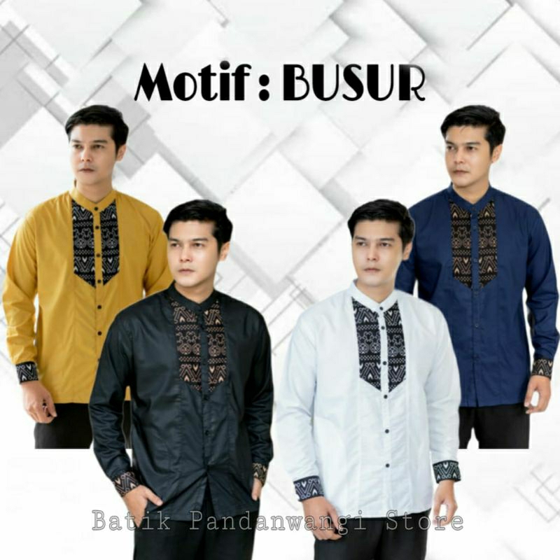 Baju Koko Hadroh Lengan Panjang Terbaru Kombinasi Batik Motif Busur Kemeja Koko Katun Sragam Hadroh 