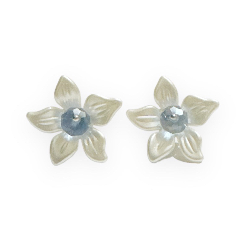 Anting Hijab Jepit Tusuk Bunga Lily Crystal Flower Pearl Mutiara Earrings Clip Stud