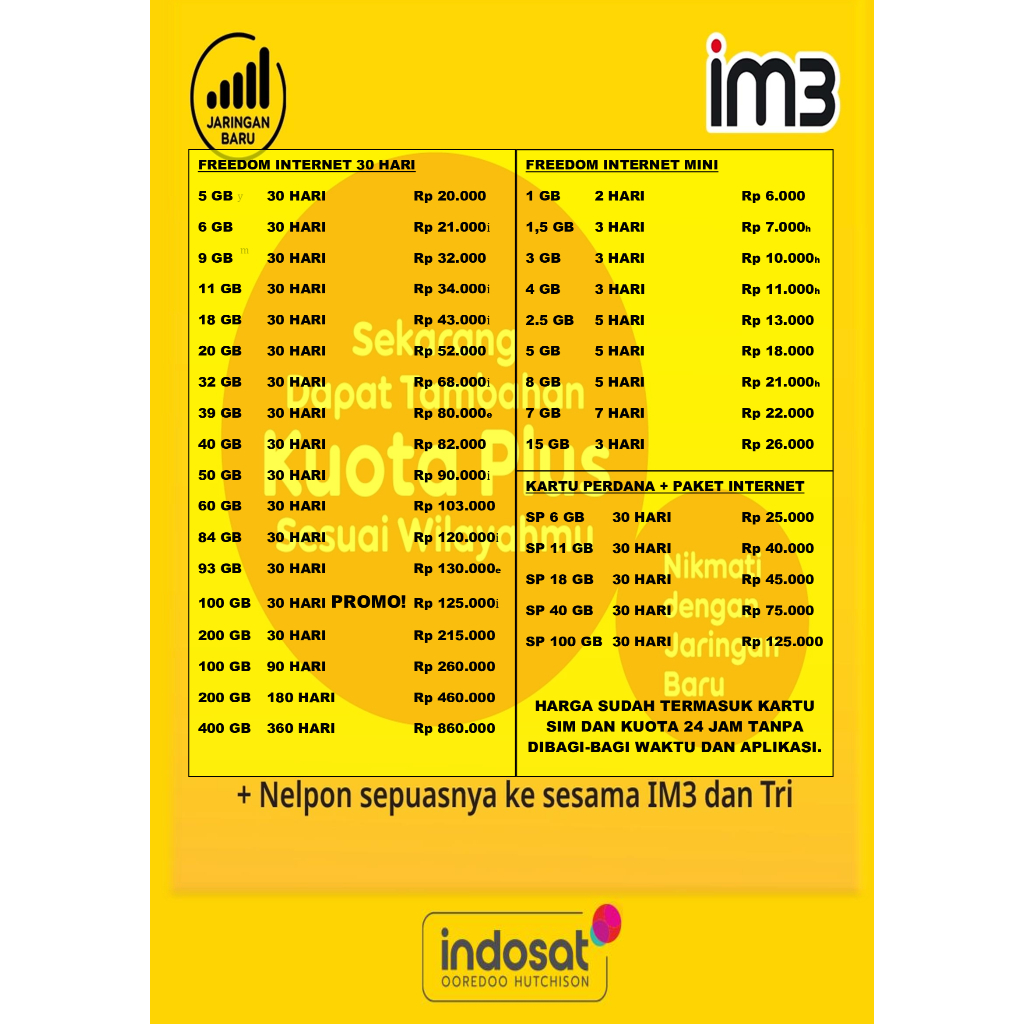 Paket IM3 Freedom Internet 30 Hari