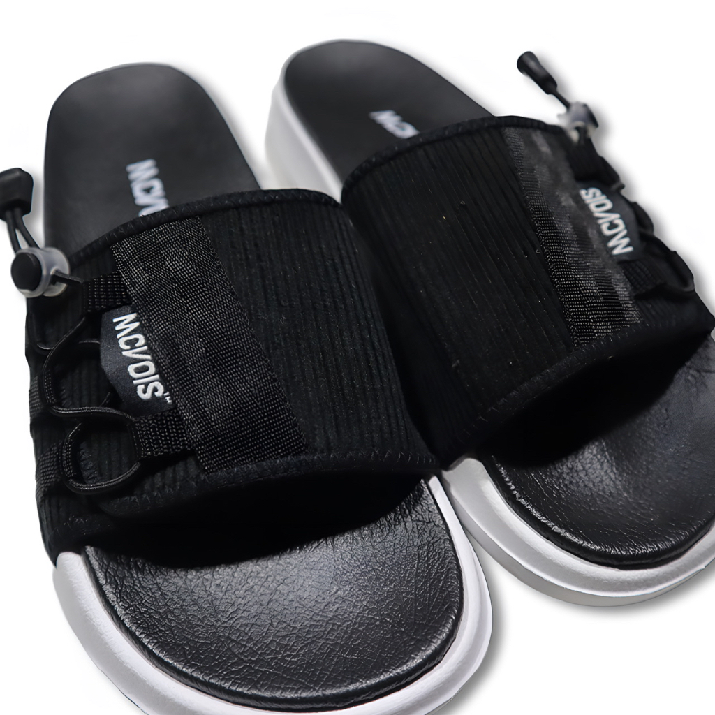 Mcvois Sandal Slide Pria Wanita Unisex Slip On Ringan Anti Slip Selop Corduroy Hitam