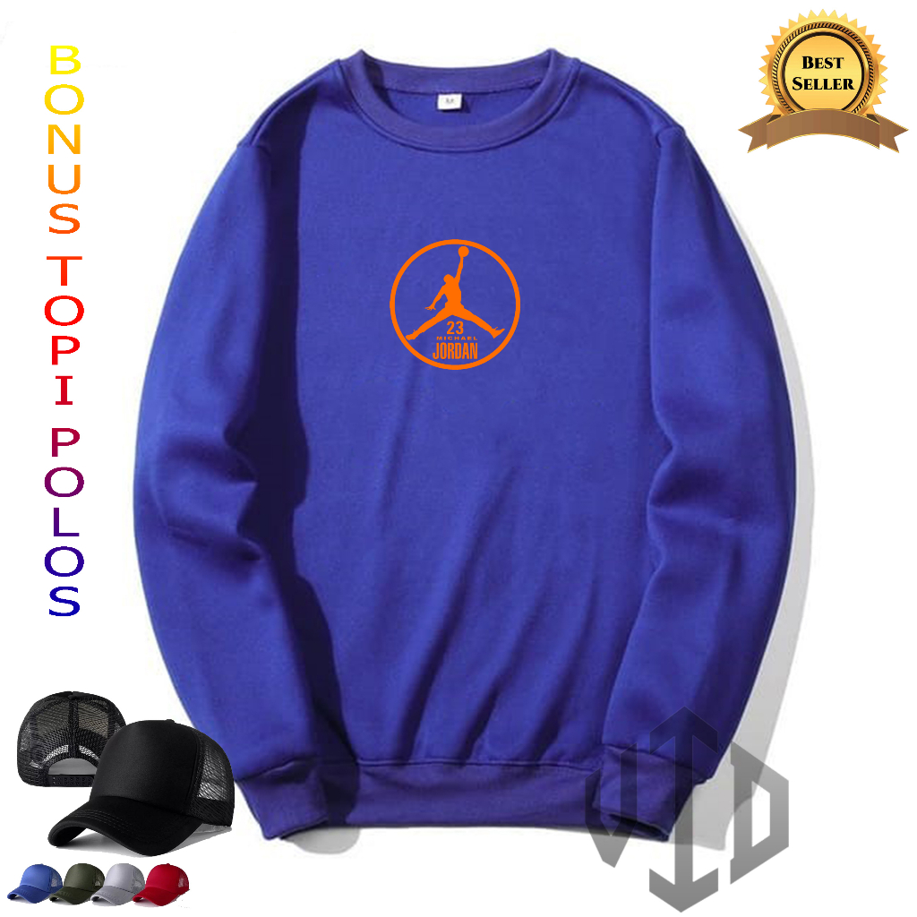 BONUS TOPI...Sweater CrewnecK JORDAN BULAT Motif ORANGE+TOPI//Sweatshirt Hoodie Pria/Wanita//Switer 