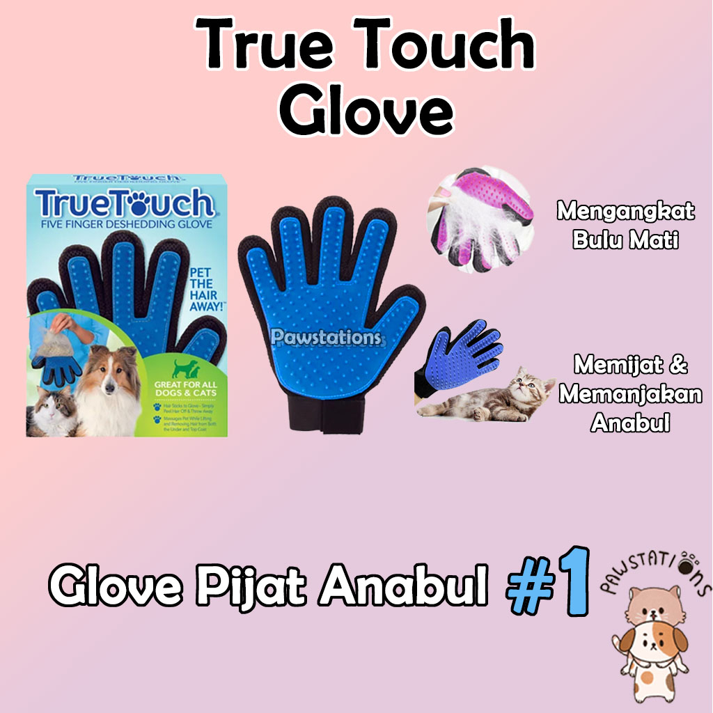 True Touch Glove Sisir Pijat Kucing / Anjing Sarung Pengangkat Bulu Mati