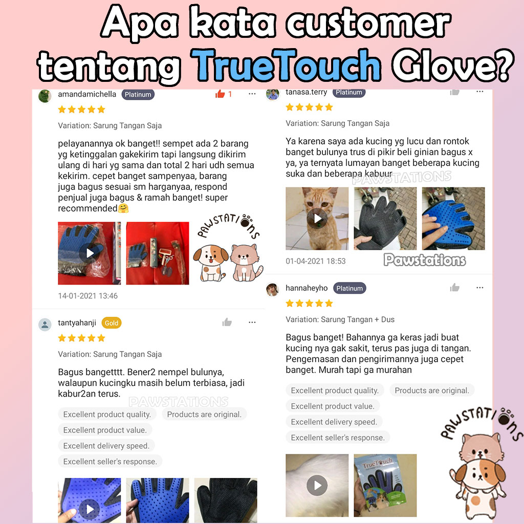 True Touch Glove Sisir Pijat Kucing / Anjing Sarung Pengangkat Bulu Mati