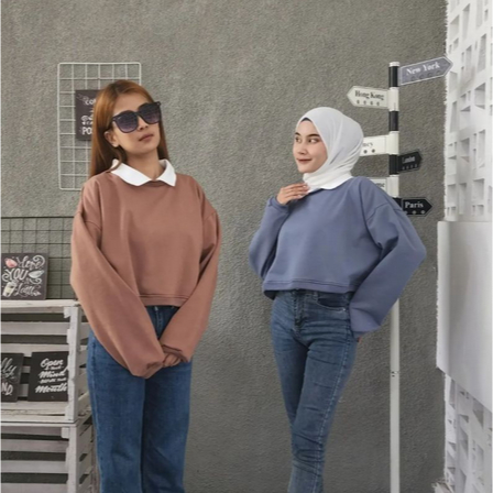 Sweater Crop Kerah Polos Wanita | COLLAR CROP Sweater Wanita Oversize | Sweater Crop Korean Style Wanita