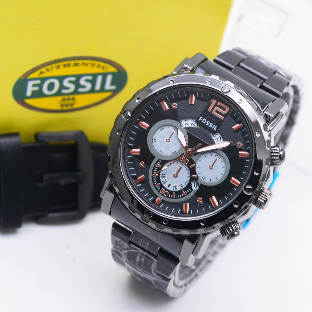 COD Jam Tangan Pria Foss Mickey-HB Rantai Body Bulat Free Tali Kulit Cadangan Chrono Variasi Tanggal