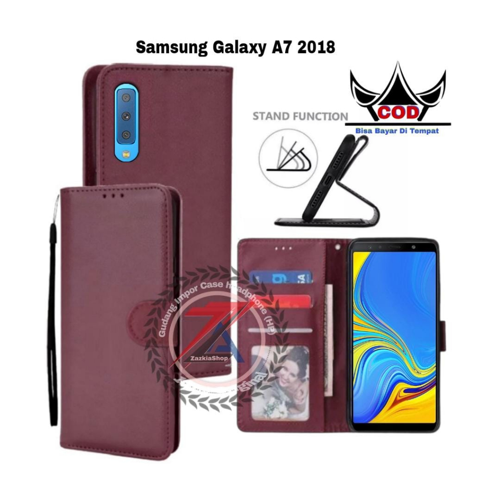 CASE FLIP CASE DOMPET KULIT FOR SAMSUNG GALAXY A7 2018 CASING DOMPET-FLIP COVER LEATHER-SARUNG HP
