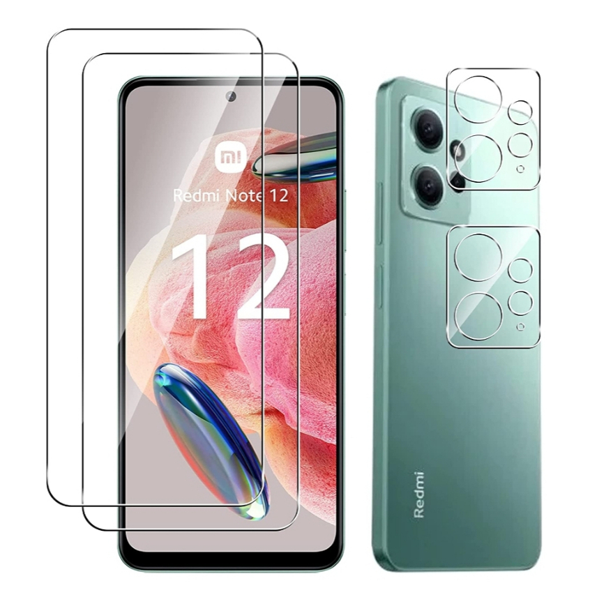 Screen Protector + Lens Camera FULL Frame Xiaomi Redmi Note 12 4G Anti Gores Tempered Glass Ful Cover + Lensa Kamera Penuh Ada Hitam Black dan Putih Bening CLear Temperd Asli Original Harga Murah Tapi Bagus