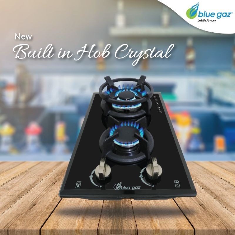 New built in hob BIH crystal kompor gas tanam tanem 2 tungku besar knob dekat burner kecil anti kara