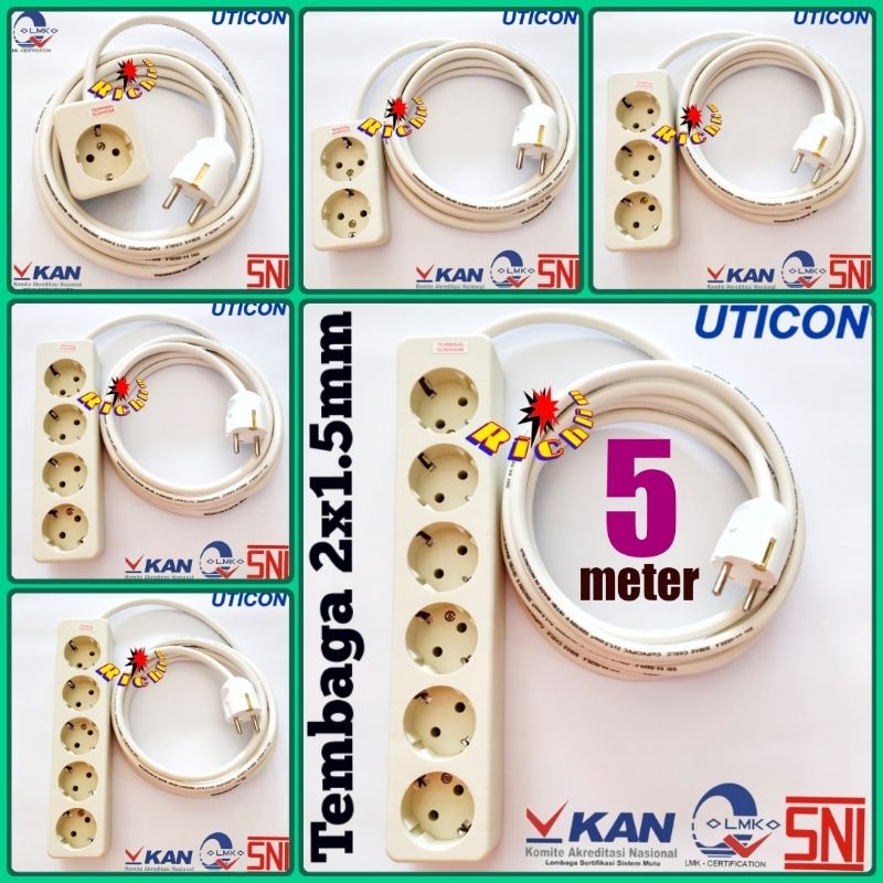 Stop Kontak Uticon 5 Meter Kabel Kawat Tembaga Asli Nym 2x1.5mm