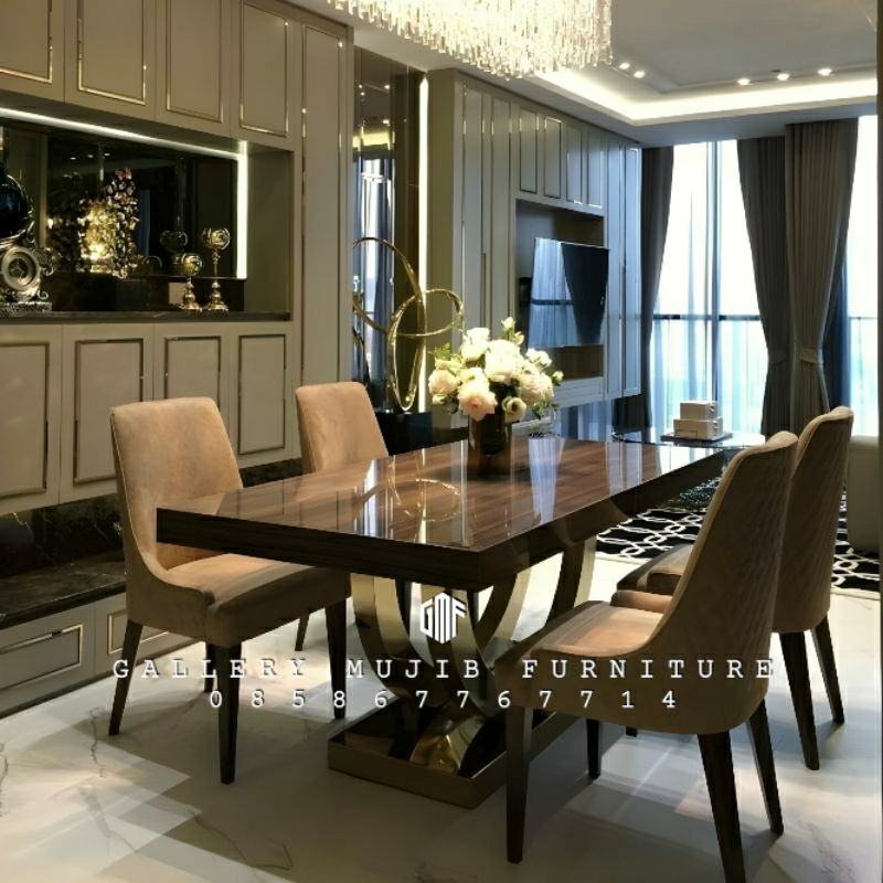 SET MEJA MAKAN STAINLESS 4 KURSI  MEJA MAKAN MEWAH DINING TABLE STAINLESS
