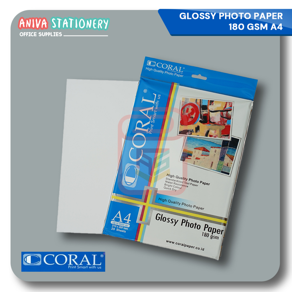 

CORAL GLOSSY PHOTO PAPER A4-180 GSM (Pack=20 Sheets)