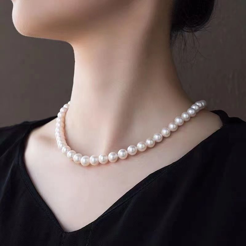 Kalung Mutiara Korea Choker Elegant Simple Polos Pearl Necklace Anti Karat untuk Hijab dan non Hijab dengan Ukuran 8mm, 6mm, 4mm dalam Gaya Korean Style Bahan Berat Premium